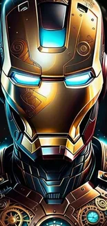 Futuristic Iron Man wallpaper with vibrant robotic design and glowing features.