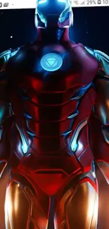 Futuristic glowing iron suit wallpaper for phones.