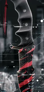 Futuristic knife with red accents in digital wallpaper.