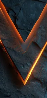 Glowing V shape in rock with orange light