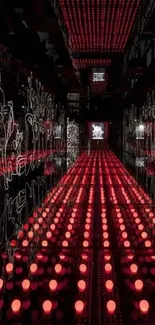 Futuristic tunnel with glowing red LEDs