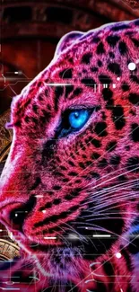 Futuristic neon leopard with digital background design.