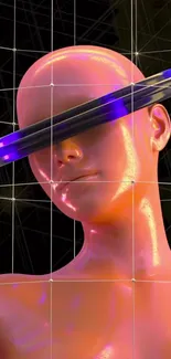 Futuristic digital mannequin with vibrant colors and sci-fi elements.