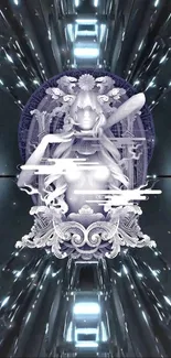 Futuristic marble goddess with a metallic dark gray background.