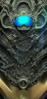 Futuristic mobile wallpaper with a neon visor mask and intricate design.