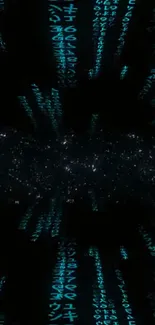 Futuristic teal matrix code on a dark background, creating a digital dreamscape.