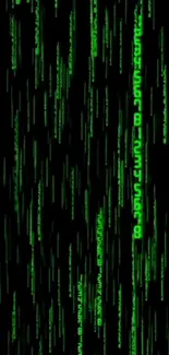 Green Matrix code on a black background wallpaper.