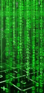 Green digital code matrix wallpaper with glowing numbers.