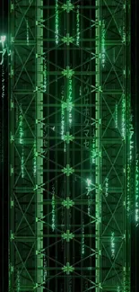 Futuristic wallpaper with green Matrix code design.