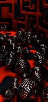 Futuristic abstract maze art with red tones.