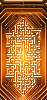 Futuristic orange maze wallpaper with glowing geometric patterns.