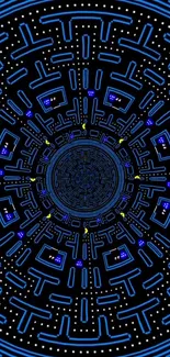 Futuristic maze-inspired wallpaper in blue and black for mobile phones.