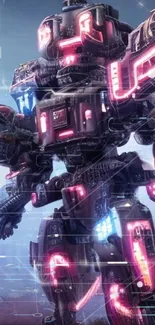 Futuristic mech with neon lights wallpaper.