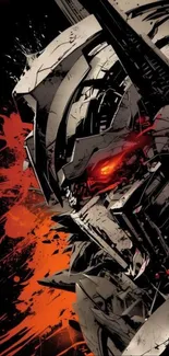 Futuristic mecha art with intense red highlights