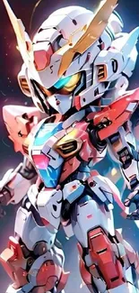 Vibrant anime mecha robot with colorful design.