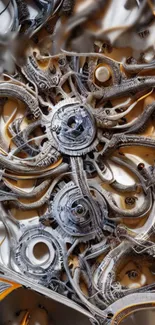 Futuristic mechanical abstract design with gears and circuits.