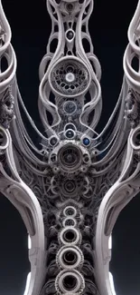 Intricate futuristic mechanical art design phone wallpaper.