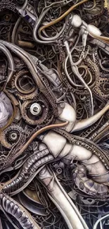 Intricate futuristic mechanical abstract wallpaper for mobile phones.