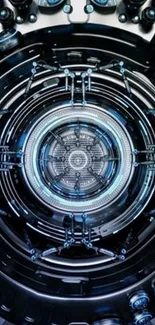 Futuristic mechanical design with metallic blue.