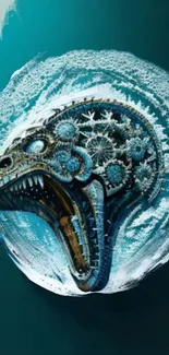 Futuristic artistic wallpaper of a mechanical dragon with gears.