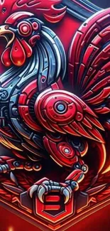 Futuristic mechanical rooster illustration on mobile wallpaper.