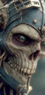 Futuristic mechanical skull with cyberpunk elements.