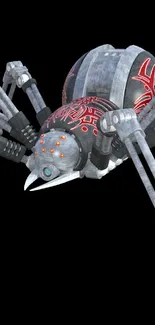 Futuristic mechanical spider on dark background wallpaper.