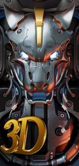 Futuristic mechanical tiger design on phone wallpaper with metallic elements.