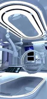Futuristic medical lab with advanced technology and modern design.