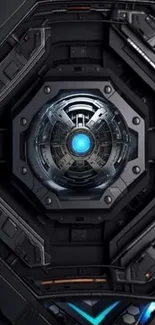 Futuristic metal core design with sci-fi elements and tech details.