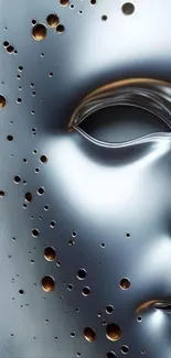 Futuristic silver metal mask with intricate design.