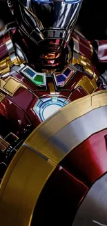 Futuristic metallic armor with shield wallpaper