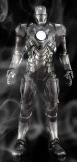 Futuristic metallic armor on a black background.