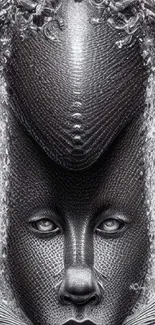 Futuristic metallic alien face wallpaper design.