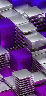 Futuristic metallic block pattern wallpaper with purple hue.