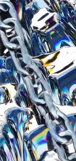 Abstract metallic chains with colorful reflections.