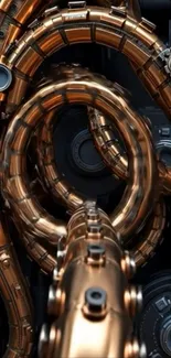 Futuristic copper coils and metallic gears wallpaper.