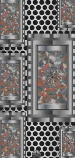 Futuristic metallic geometric pattern wallpaper with abstract design.