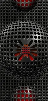 Futuristic metallic sphere with glowing red accents in an abstract design.