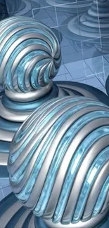 Futuristic 3D metallic spheres wallpaper with a reflective design.