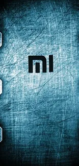 Futuristic Mi metal design wallpaper with blue textured background.