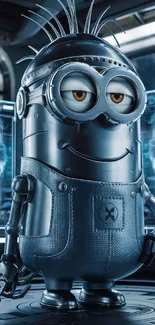 Futuristic Minion themed sci-fi robot wallpaper.