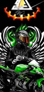 Futuristic motorcycle wallpaper with vibrant green accents and a dark aesthetic.