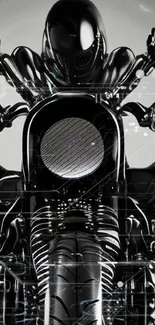 Futuristic black motorcycle silhouette wallpaper.