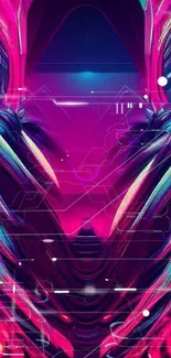 Futuristic neon abstract wallpaper with pink and blue colors creating a dynamic swirl.