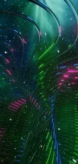 Futuristic neon abstract wallpaper with cosmic theme.