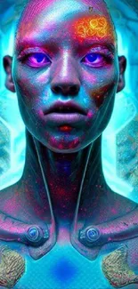 Futuristic neon AI art with vibrant colors and digital fantasy elements.