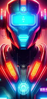 Futuristic neon android artwork in vibrant colors.