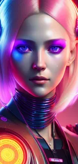 Futuristic android with neon lights and vibrant colors.