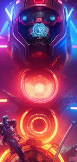 Futuristic neon android with vibrant lights and sci-fi elements.